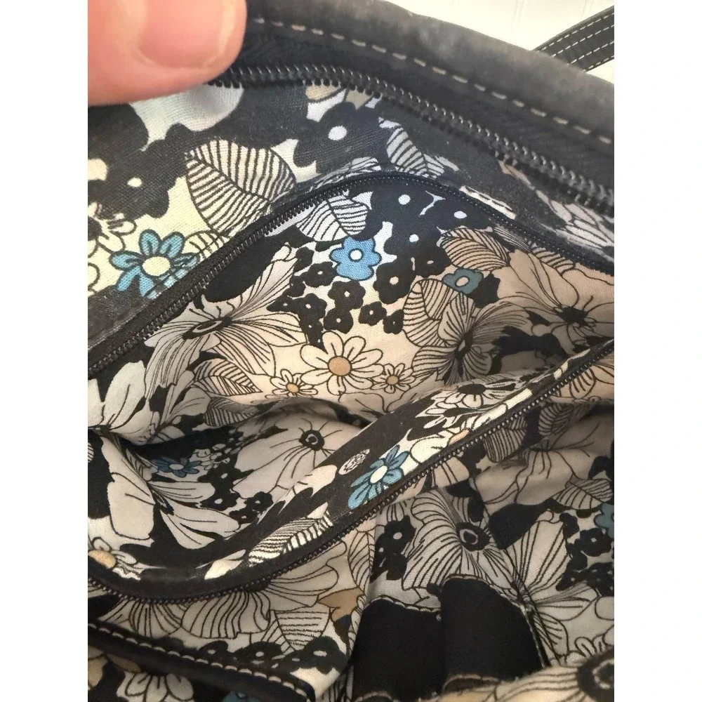 The Sak Shoulder Bag Womens Medium Black Knit Leather Strap Floral Lining